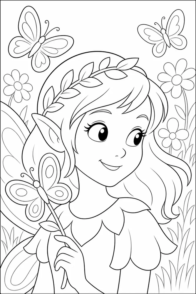 Easy Fairy Easy Fairy Butterfly Meadow coloring page