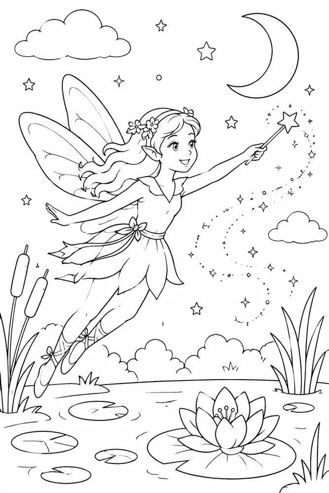 Easy Fairy Easy Fairy Moon Pond coloring page