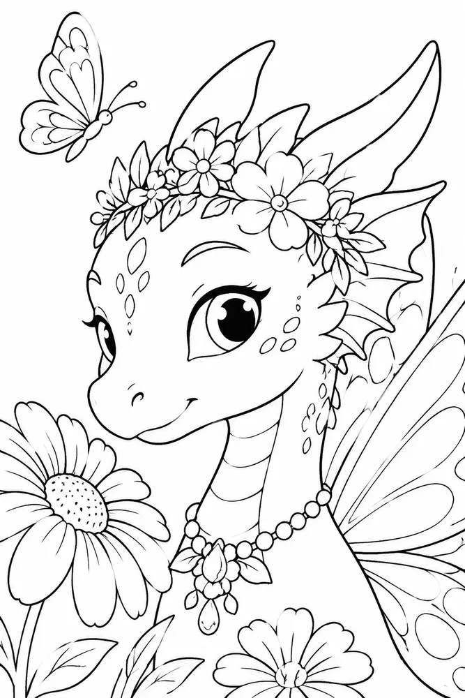 Fairy Dragon Fairy Dragon Butterfly Meadow coloring page