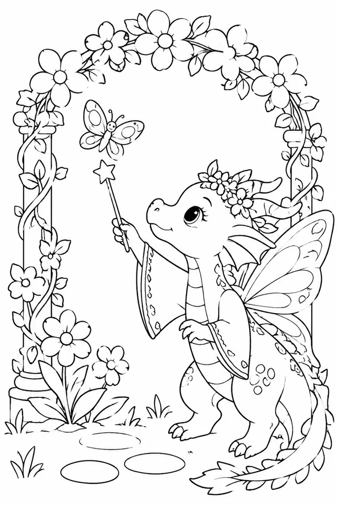 Fairy Dragon Fairy Dragon Flower Arch coloring page