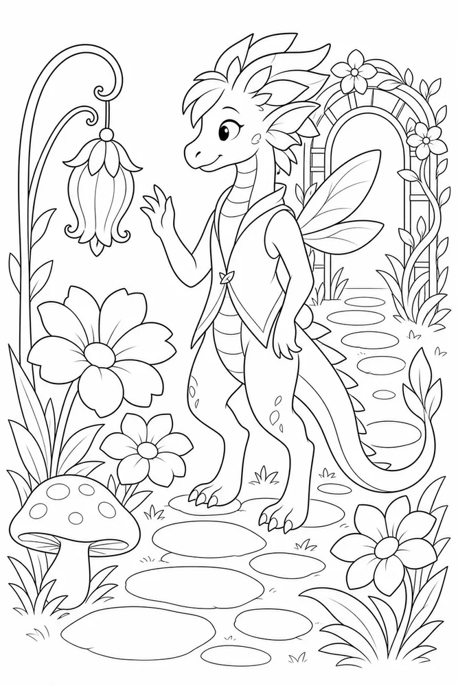 Fairy Dragon Coloring Pages preview: Fairy Dragon Fairy Dragon Garden Path coloring page