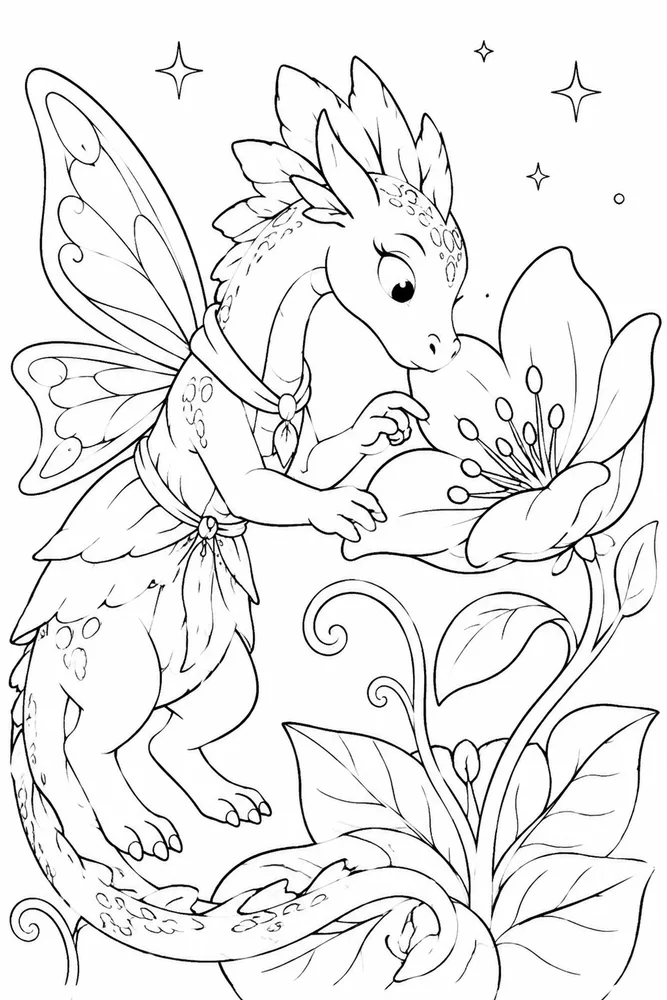 Fairy Dragon Fairy Dragon Magic Flower coloring page