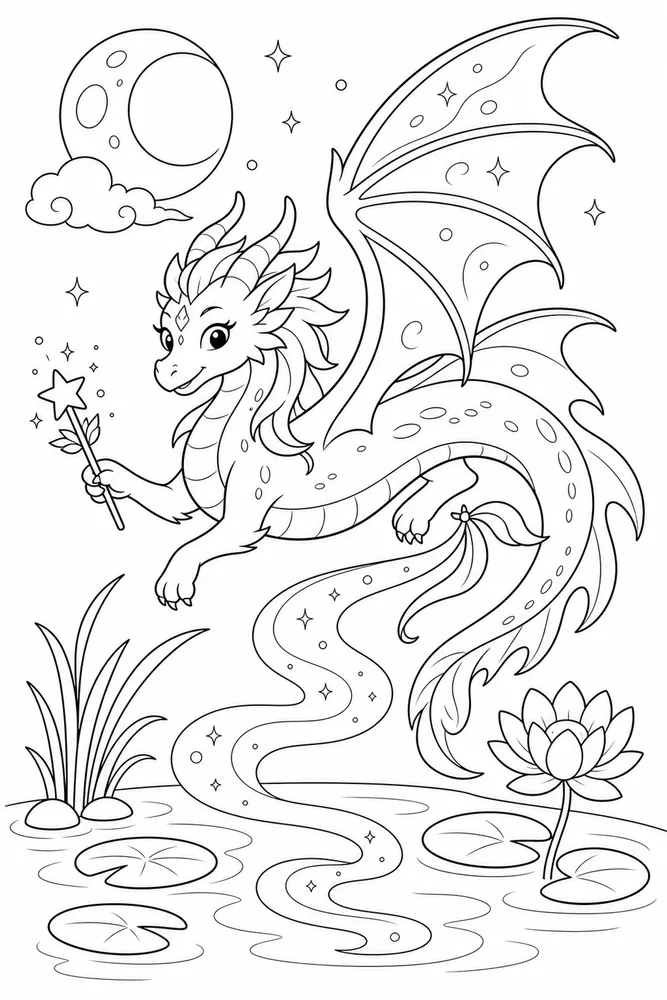 Fairy Dragon Fairy Dragon Moon Pond coloring page