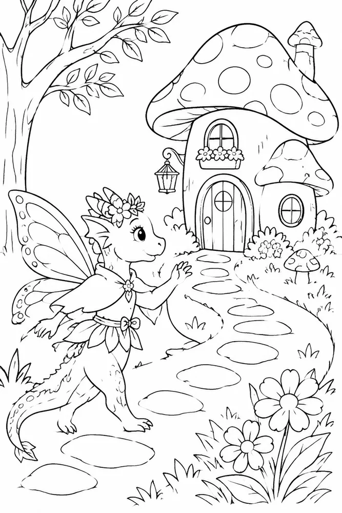 Fairy Dragon Fairy Dragon Mushroom House coloring page