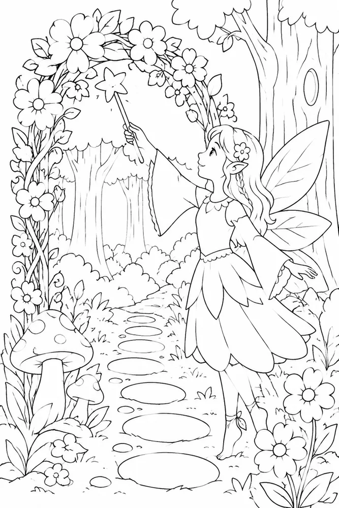 Fairy Forest Fairy Forest Flower Arch coloring page