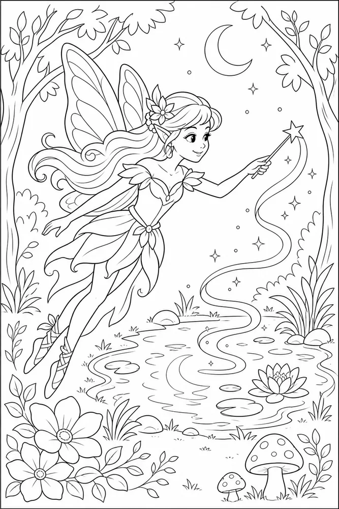 Fairy Forest Fairy Forest Moon Pond coloring page