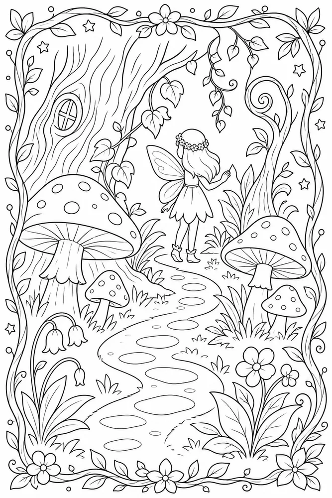 Fairy Forest Fairy Forest Storybook Frame coloring page