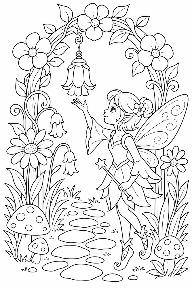 Fairy Garden Fairy Garden Flower Arch coloring page
