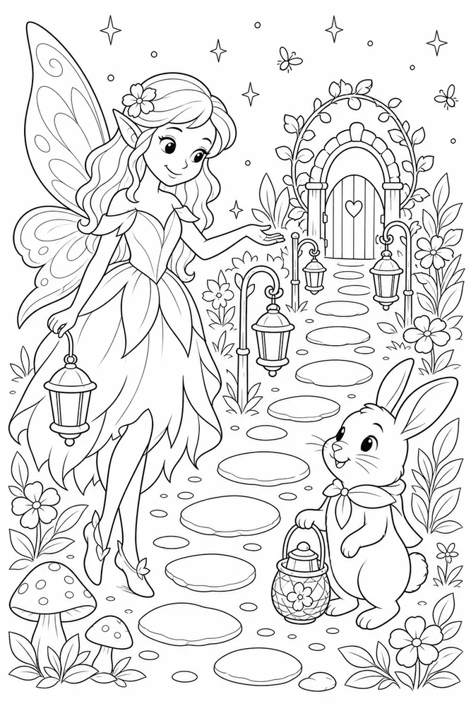 Fairy Garden Fairy Garden Lantern Trail coloring page