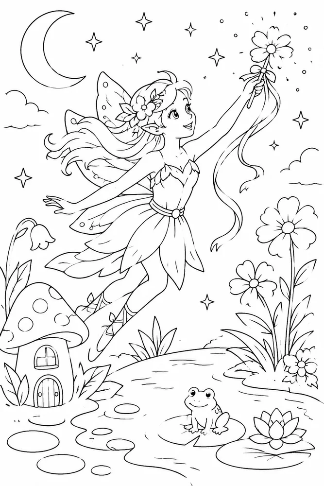 Fairy Garden Fairy Garden Moon Pond coloring page