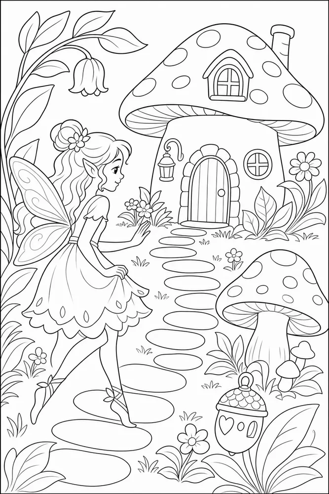 Fairy Garden Fairy Garden Mushroom House coloring page