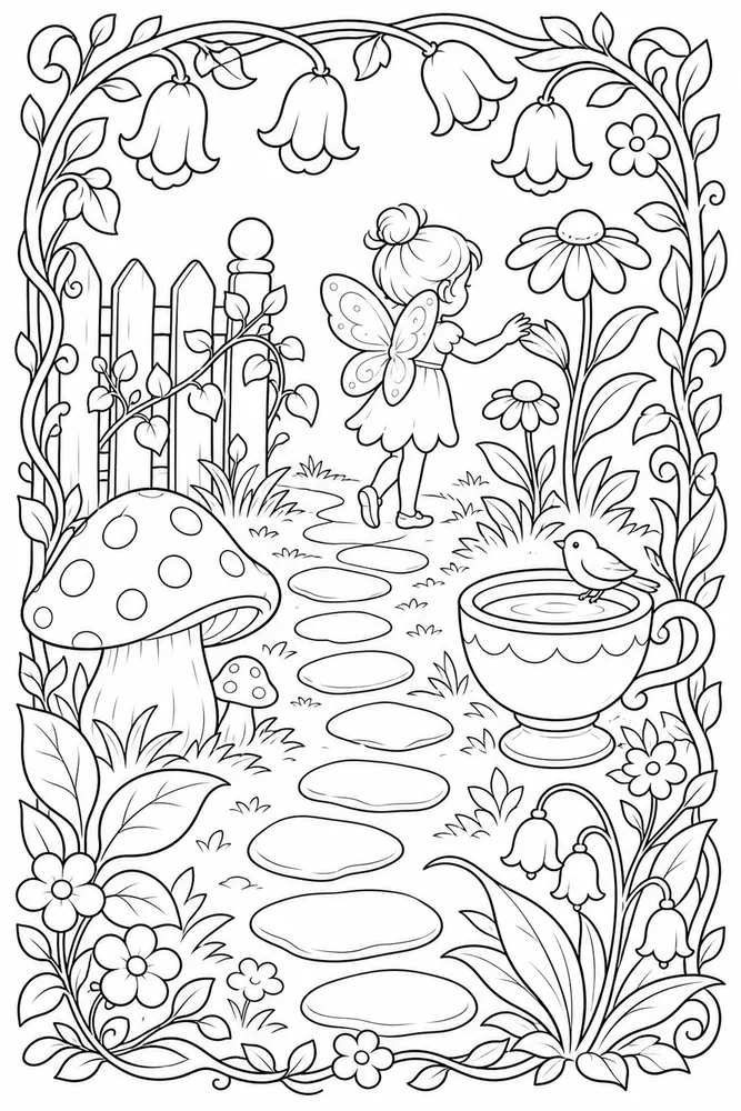 Fairy Garden Fairy Garden Storybook Frame coloring page