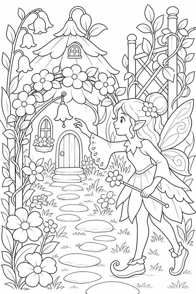 Fairy House Fairy House Flower Arch coloring page