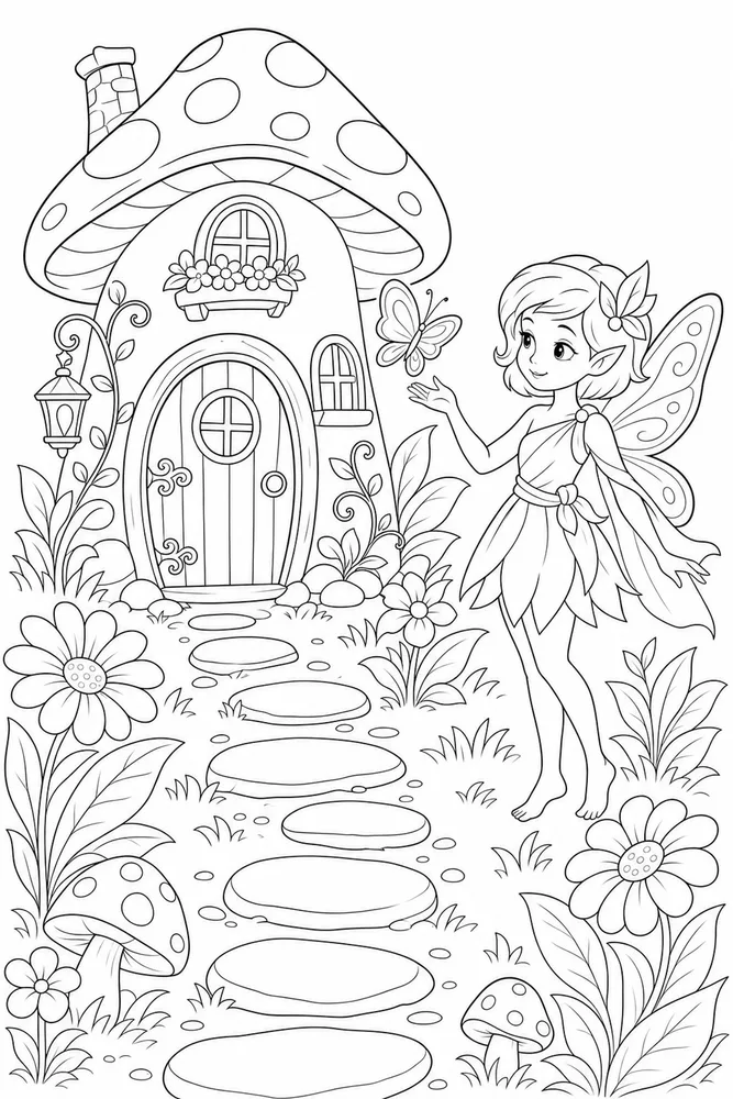 Fairy House Coloring Pages preview: Fairy House Fairy House Garden Path coloring page