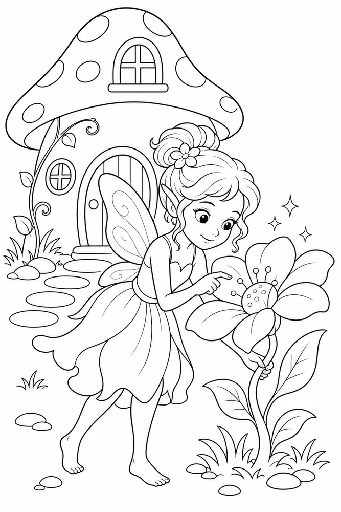 Fairy House Fairy House Magic Flower coloring page