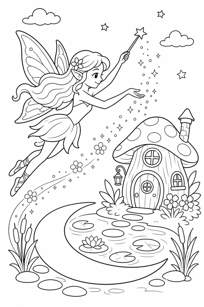 Fairy House Fairy House Moon Pond coloring page