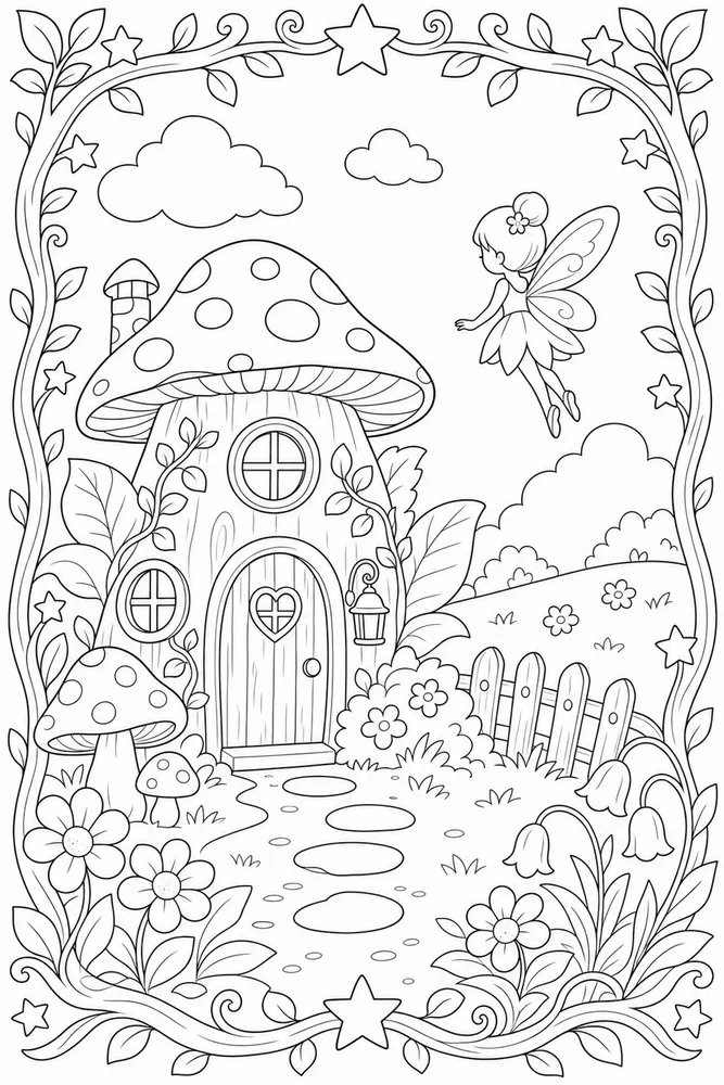 Fairy House Fairy House Storybook Frame coloring page
