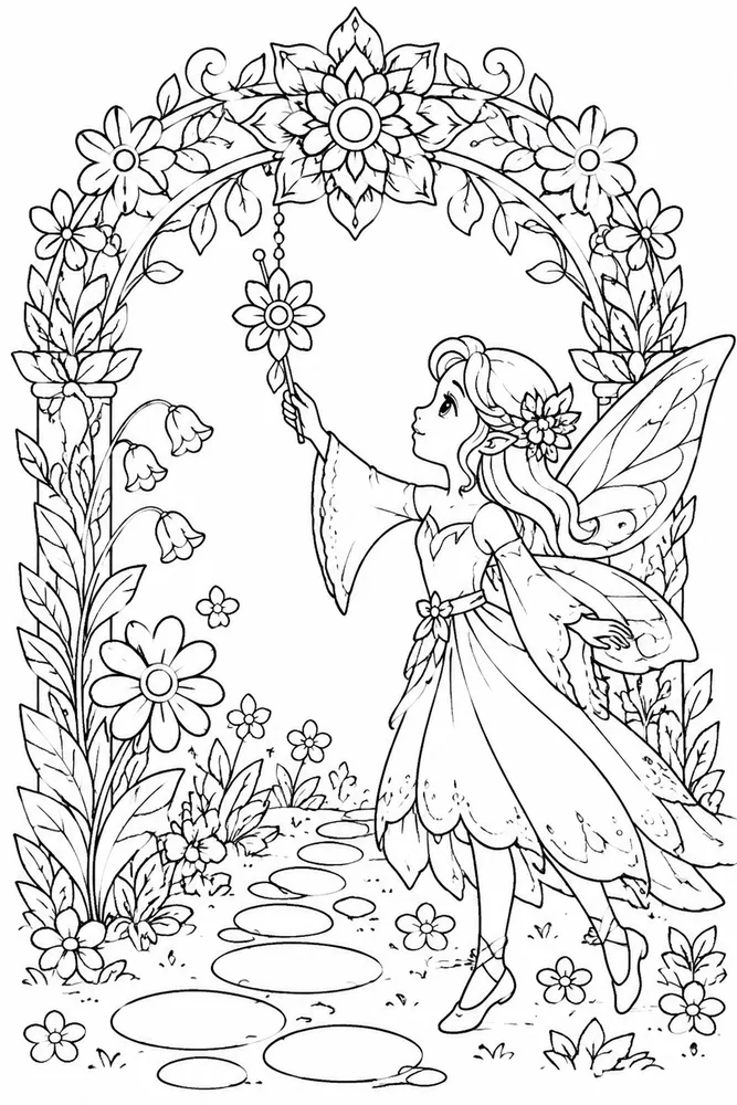 Fairy Mandala Fairy Mandala Flower Arch coloring page
