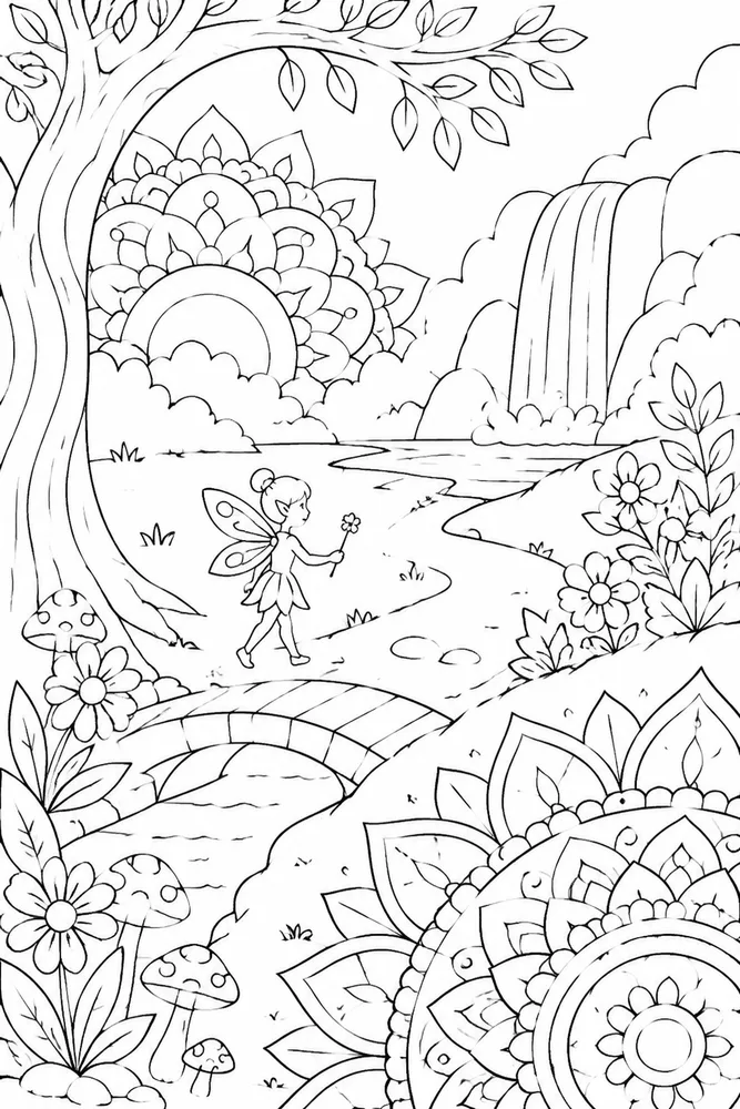 Fairy Mandala Fairy Mandala Forest Clearing coloring page