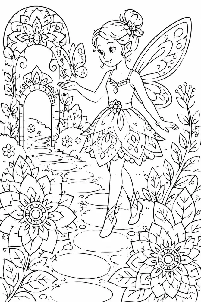 Fairy Mandala Coloring Pages preview: Fairy Mandala Fairy Mandala Garden Path coloring page