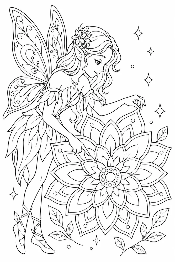 Fairy Mandala Fairy Mandala Magic Flower coloring page