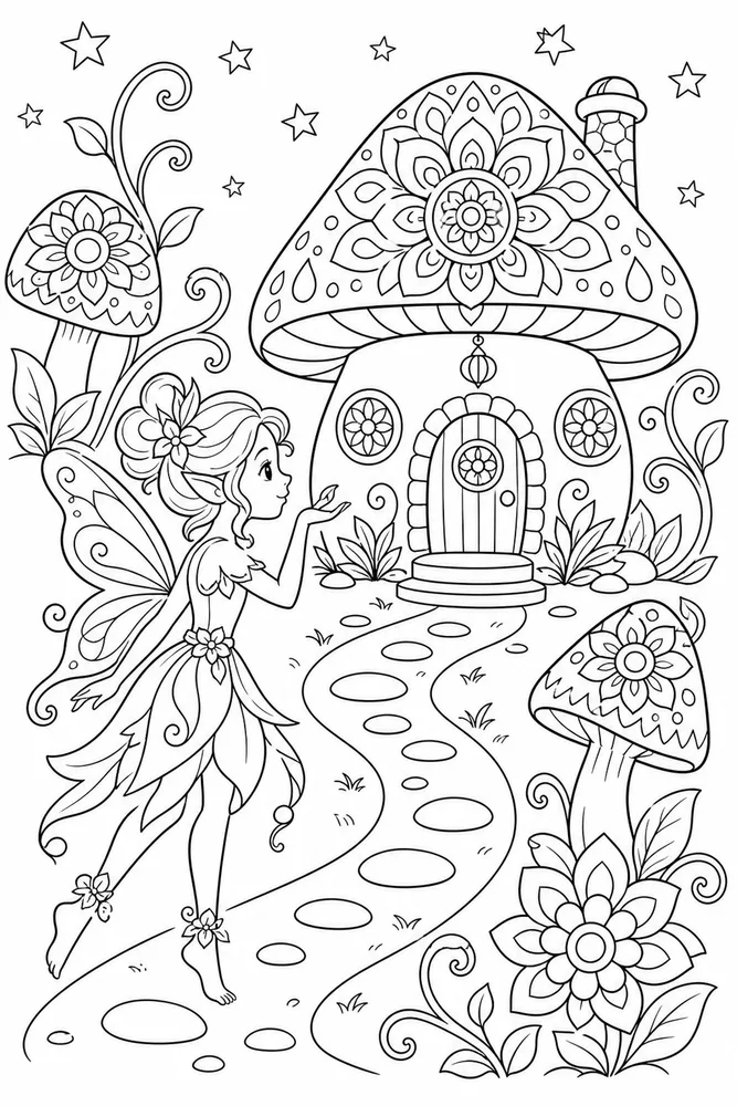 Fairy Mandala Fairy Mandala Mushroom House coloring page