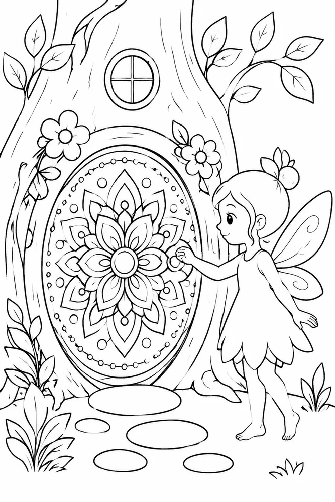 Fairy Mandala Fairy Mandala Tree Door coloring page