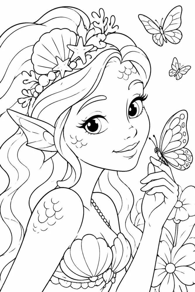 Fairy Mermaid Fairy Mermaid Butterfly Meadow coloring page