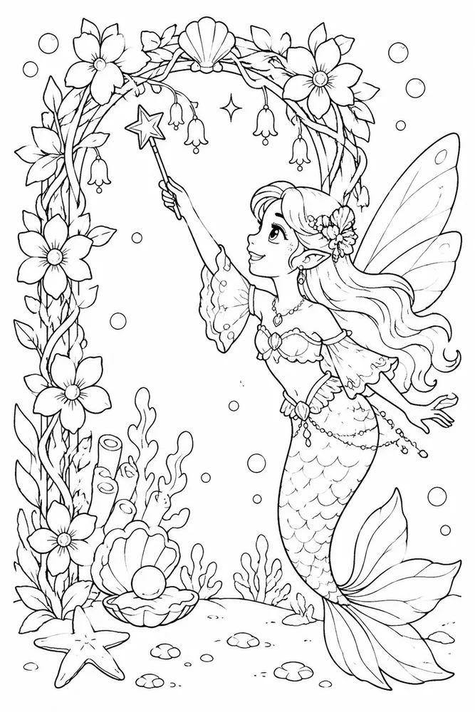 Fairy Mermaid Fairy Mermaid Flower Arch coloring page
