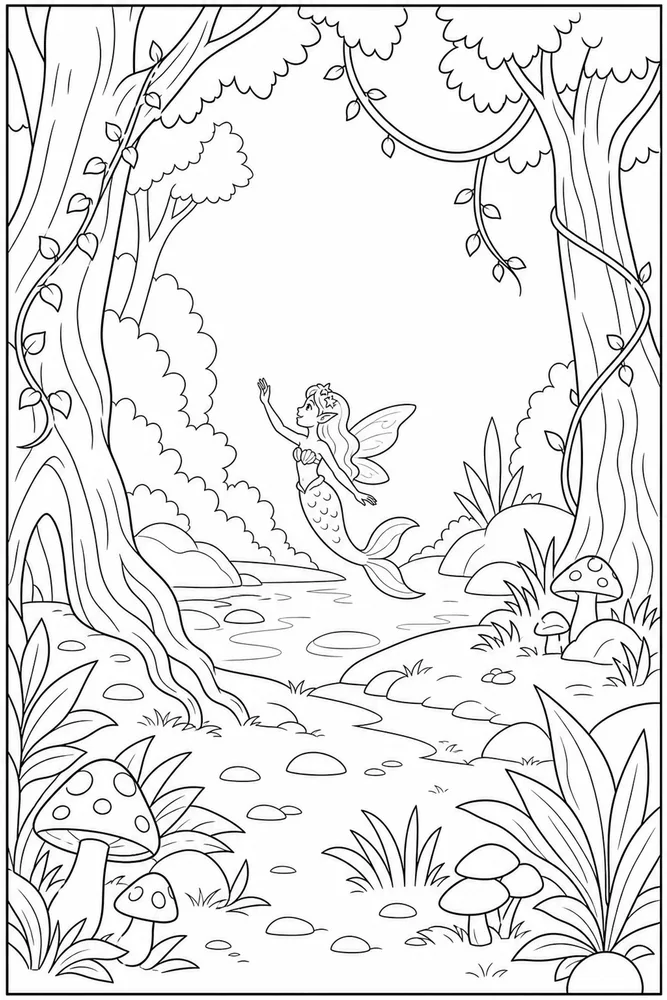 Fairy Mermaid Fairy Mermaid Forest Clearing coloring page