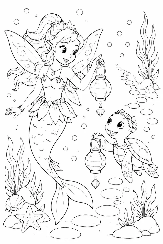 Fairy Mermaid Fairy Mermaid Lantern Trail coloring page