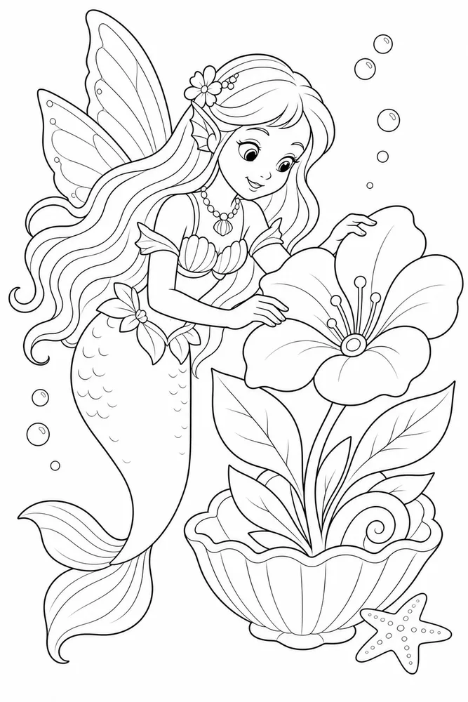 Fairy Mermaid Fairy Mermaid Magic Flower coloring page