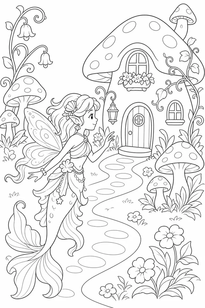 Fairy Mermaid Fairy Mermaid Mushroom House coloring page