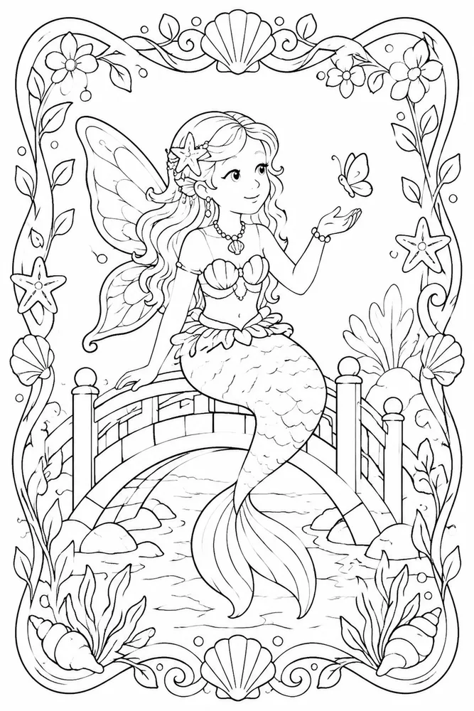 Fairy Mermaid Fairy Mermaid Tiny Bridge coloring page