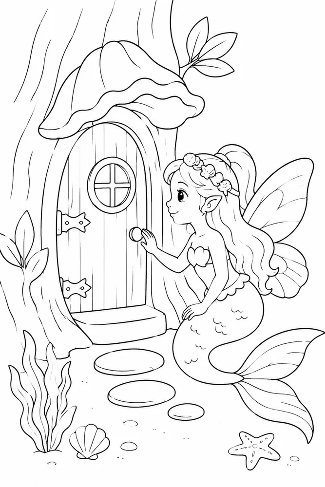 Fairy Mermaid Fairy Mermaid Tree Door coloring page