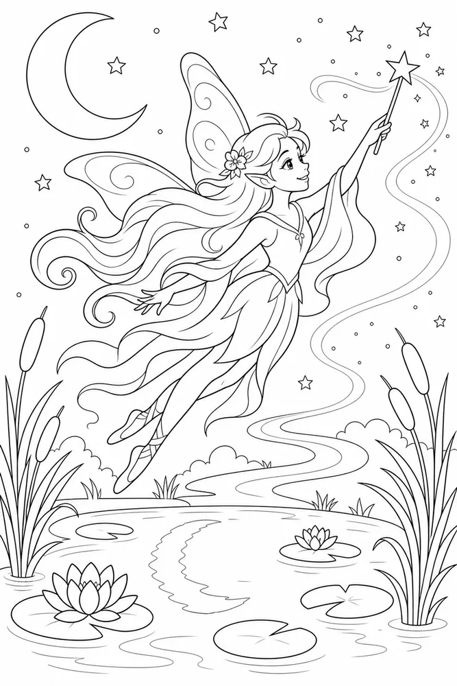 Fairy Tale Fairy Tale Moon Pond coloring page