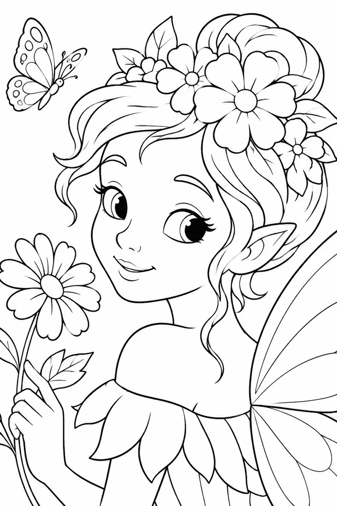 Flower Fairy Flower Fairy Butterfly Meadow coloring page