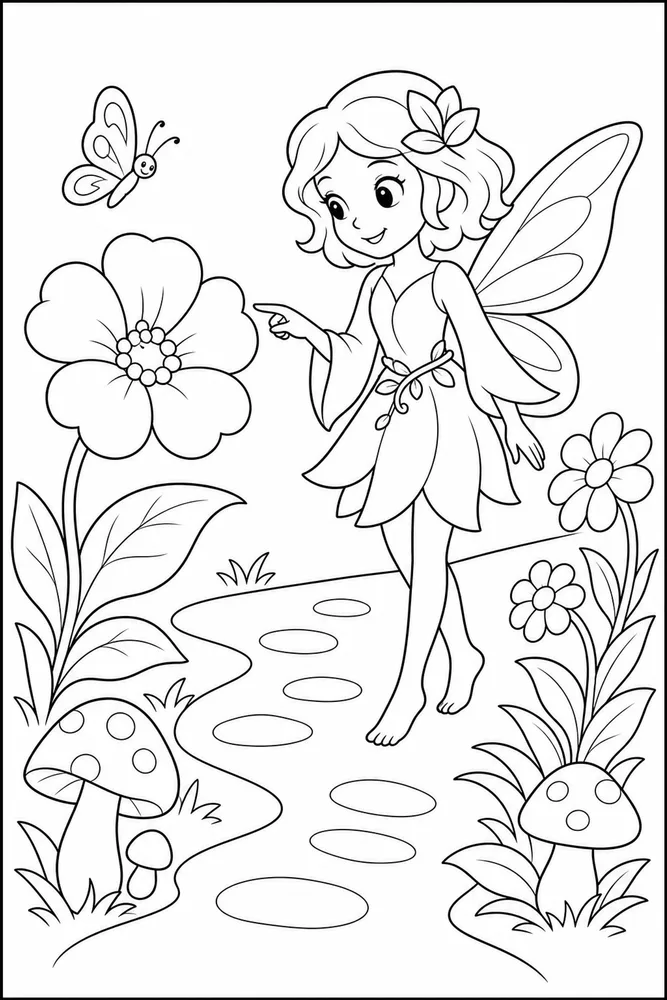 Flower Fairy Coloring Pages preview: Flower Fairy Flower Fairy Garden Path coloring page