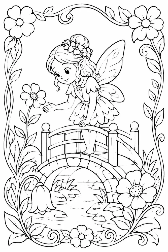 Flower Fairy Flower Fairy Tiny Bridge coloring page