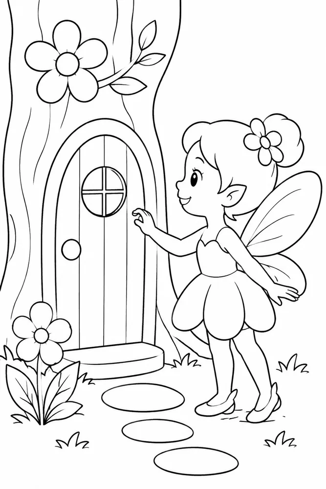 Flower Fairy Flower Fairy Tree Door coloring page