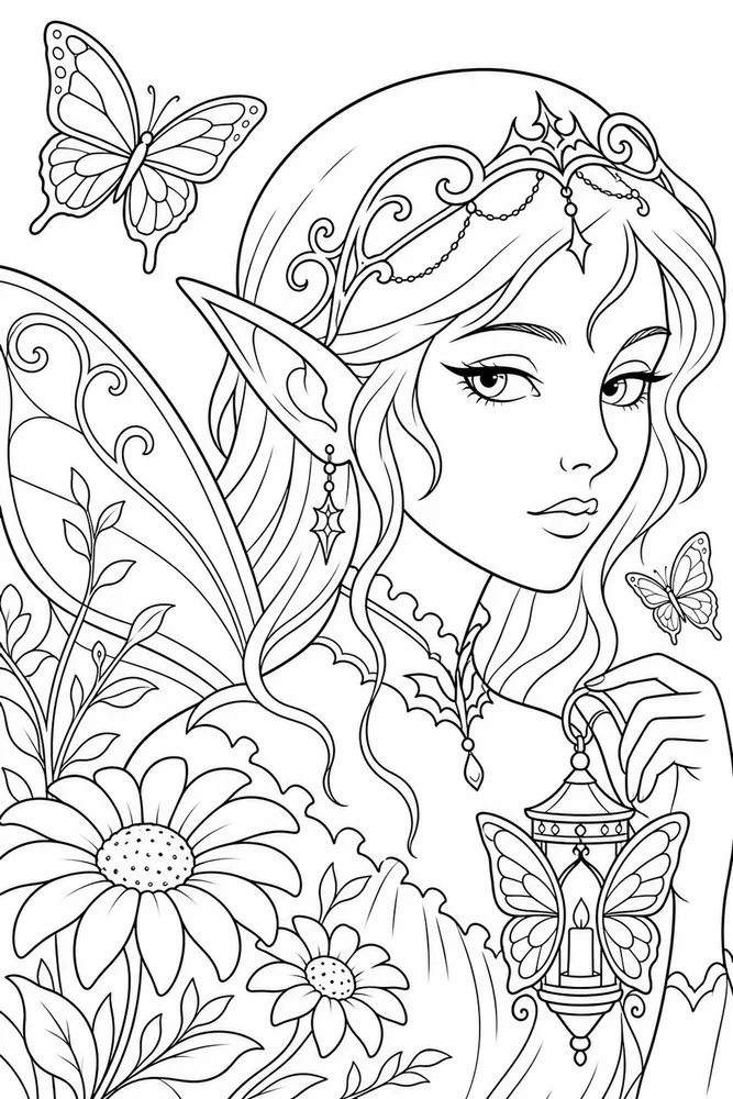 Gothic Fairy Gothic Fairy Butterfly Meadow coloring page