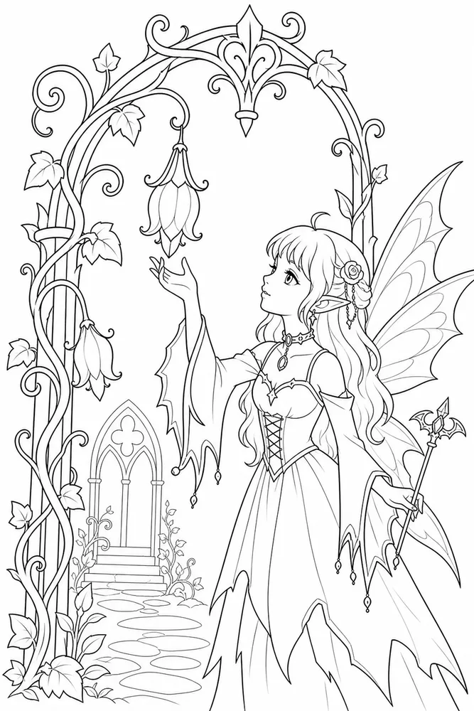Gothic Fairy Gothic Fairy Flower Arch coloring page