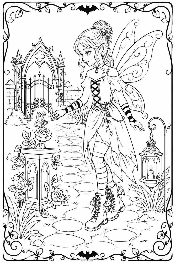 Gothic Fairy Coloring Pages preview: Gothic Fairy Gothic Fairy Garden Path coloring page