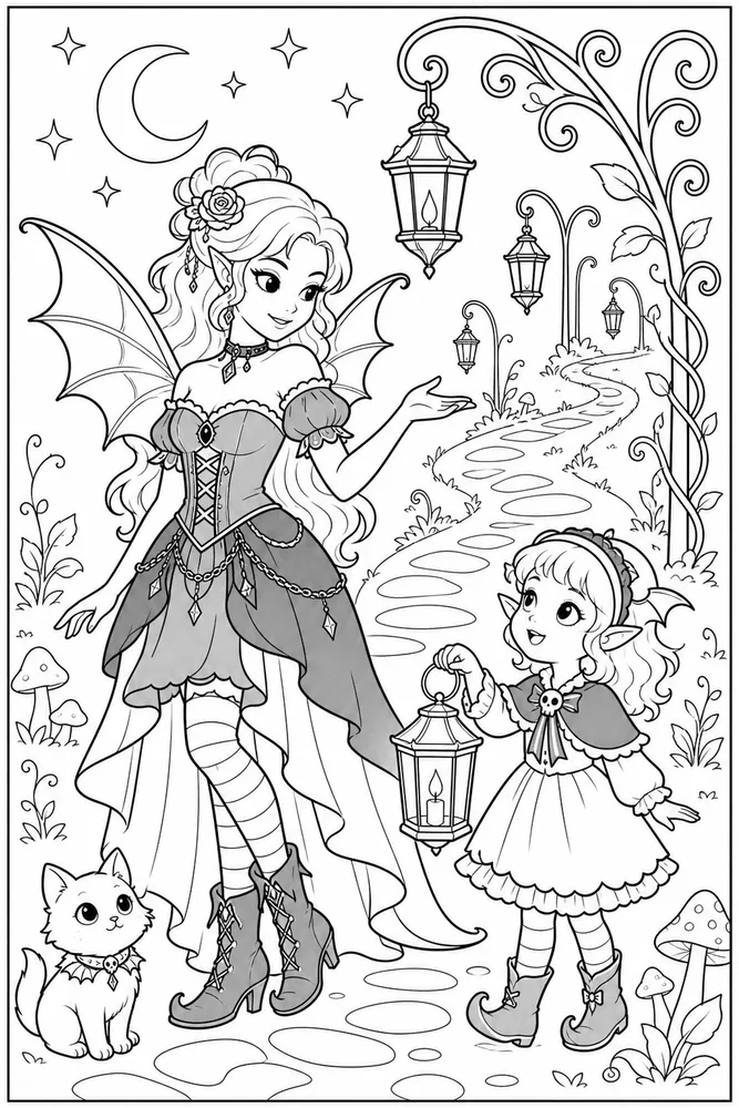 Gothic Fairy Gothic Fairy Lantern Trail coloring page