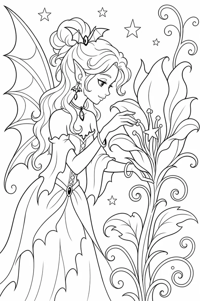 Gothic Fairy Gothic Fairy Magic Flower coloring page