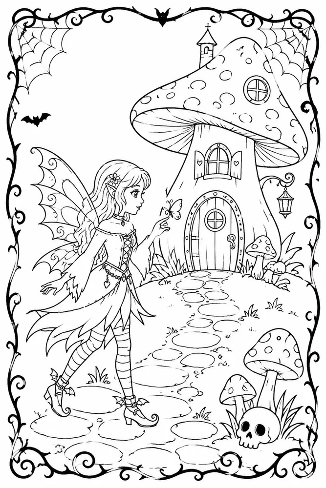 Gothic Fairy Gothic Fairy Mushroom House coloring page