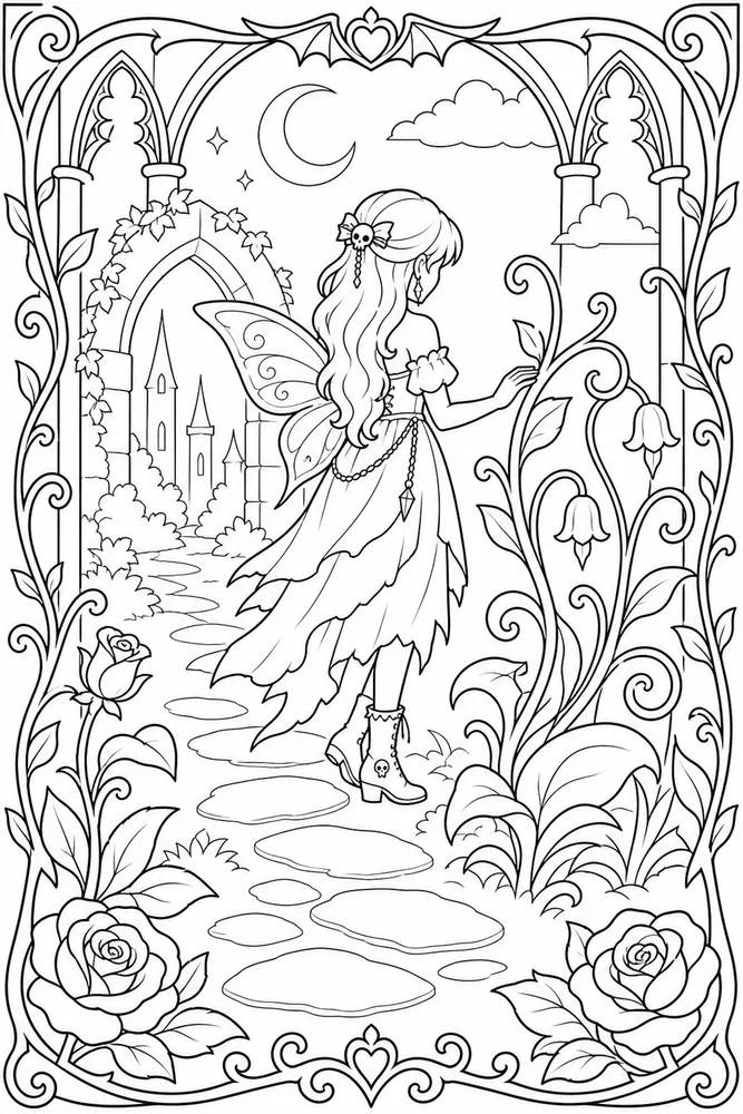 Gothic Fairy Gothic Fairy Storybook Frame coloring page