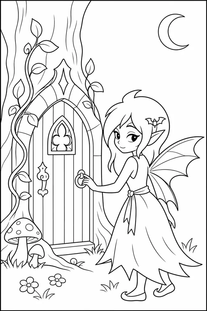 Gothic Fairy Gothic Fairy Tree Door coloring page
