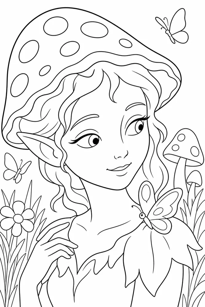 Mushroom Fairy Mushroom Fairy Butterfly Meadow coloring page