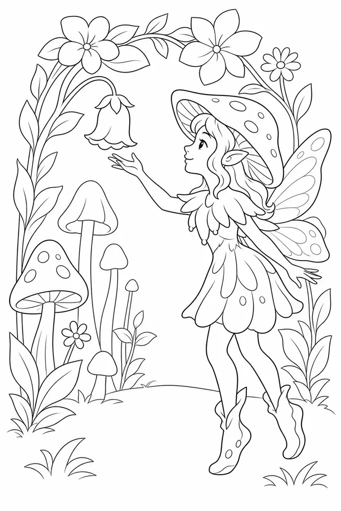 Mushroom Fairy Mushroom Fairy Flower Arch coloring page